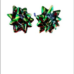 Exquisite Green with Stripes Bow Metallic Post Earrings.Perfect for the Holidays